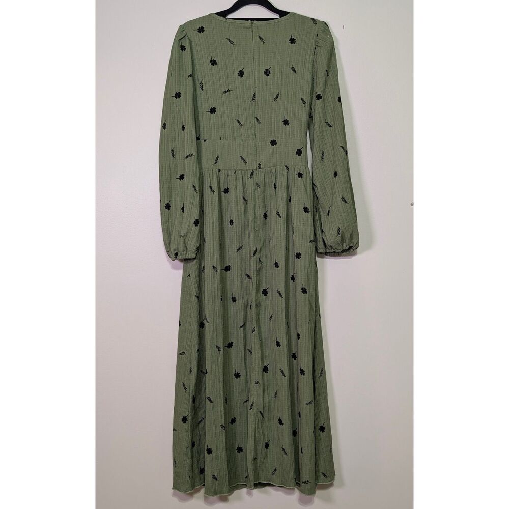 Sage Green Botanical Maxi Dress Corset Waist Cottagecore Small - Picture 3 of 6